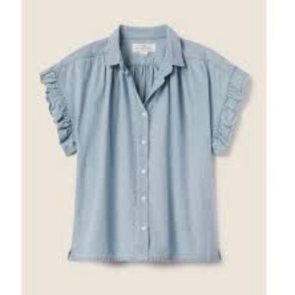 Trovata Chambray Ruffle Sleeve Blouse Small - Picture 1 of 7